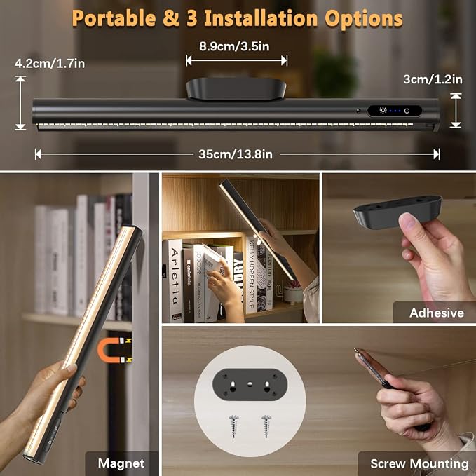 Rechargeable Magnetic LED Light Bar, 4000mAh Wireless Closet Light