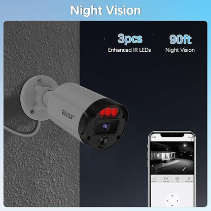 【130° Ultra Wide-Angle & 2-Way Audio】 Outdoor Wired Security Camera System, Wired Home Security Camera System, Home Video Surveillance System