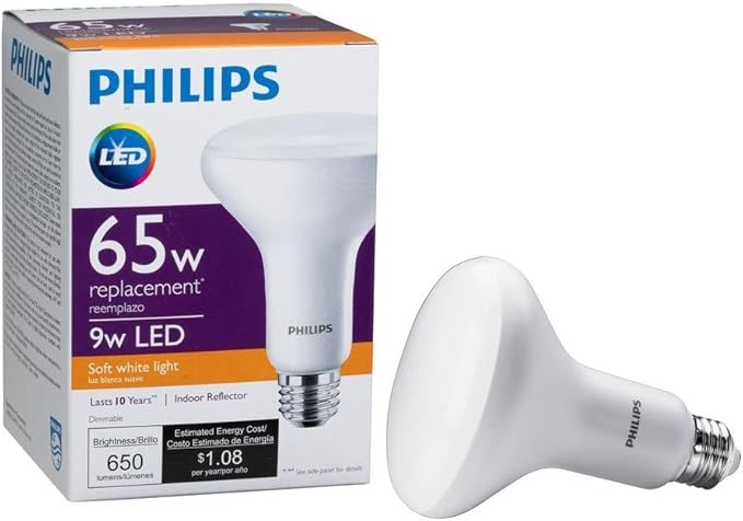 Philips LED Dimmable BR30 Light Bulb: 650-Lumen, 2700-Kelvin, 9-Watt (65-Watt Equivalent), E26 Base, Soft White, 8-Pack