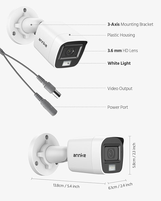 ANNKE 4 Packed 2.0MP 1080P 1920TVL Wired Security Camera Kits, HD TVI Add-on Outdoor CCTV Cameras, Smart Dual Light, IP66 Weatherproof Housing, Home Surveillance Bullet Cam