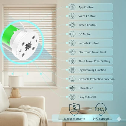 Smart ZigBee 3.0 Roller Shade Motor for 1.5" (38mm) Tube, DIY Motorized Blind Motor Kit with Tuya App Alexa Voice Control, Electric Tubular Motor, RF Remote & Timer (2.0 N.m Torque for 25rpm)
