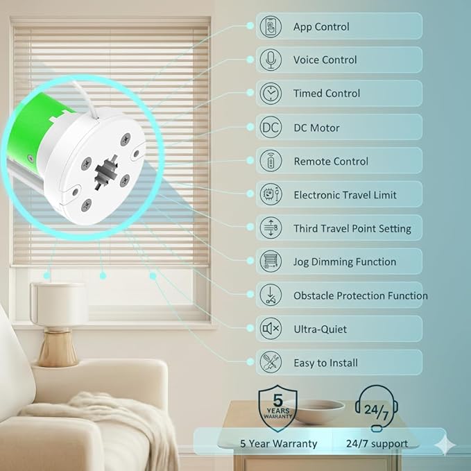 Smart ZigBee 3.0 Roller Shade Motor for 1.5" (38mm) Tube, DIY Motorized Blind Motor Kit with Tuya App Alexa Voice Control, Electric Tubular Motor, RF Remote & Timer (1.1 N.m Torque for 28rpm)