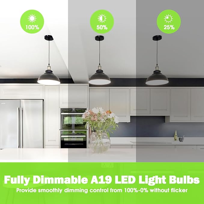 Maylaywood 60 Watt Equivalent A19 LED Light Bulb, Neutral White 4000K, 900LM, 9W Bright White, E26 Base, Dimmable, Pack of 12