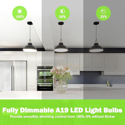 Maylaywood 60 Watt Equivalent A19 LED Light Bulb, Neutral White 4000K, 900LM, 9W Bright White, E26 Base, Dimmable, Pack of 12
