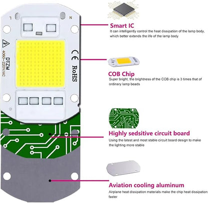 10Pcs 220V LED chip 20W 30W 50W COB chip Smart IC No Driver Required LED lamp Beads for floodlight Spotlight DIY Lighting(Warm White 220V,30W)
