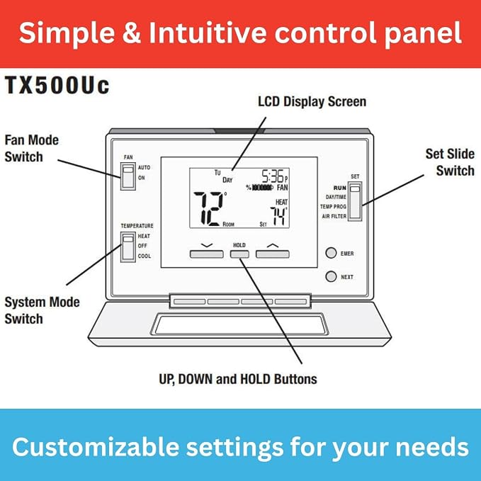 TX500U 5/2-Day Programmable Universal 2-Heat/1-Cool Thermostat