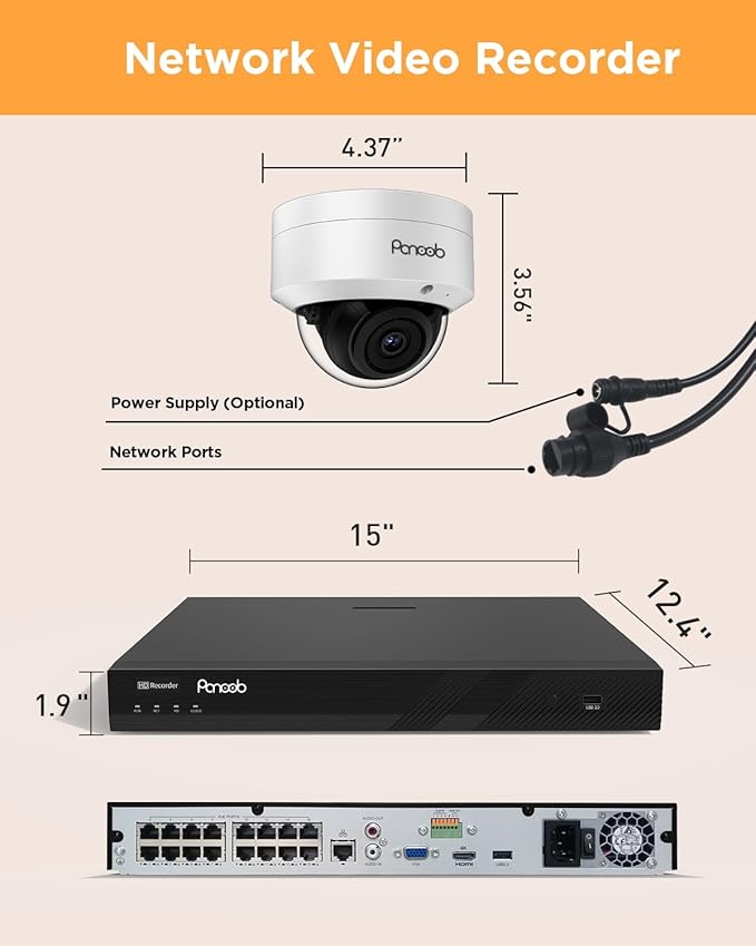 16 Channel Security Camera System Outdoor, 4K 16CH NVR 4TB HDD for 24-7 Recording, 12x 5MP Wired IK-10 Vandal Dome PoE Camera Built-in Mic, AI Human Detection, Remote Access, PD54A1216-5M2-1