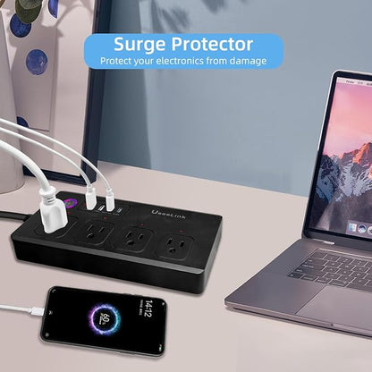 Smart Power Strip, UseeLink WiFi Surge Protector Compatible with Alexa & Google Home, Smart Plug with 4 USB Ports & 4 AC Outlets, Voice and Remote Control & Timer Schedule (Matter Version-Black)