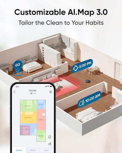 eufy Certified Like-New X10 Pro Omni Robot Vacuum and Mop Combo, 8,000 Pa Suction, Dual Mops with 12 mm Auto-Lift and Carpet Detection, Auto Mop Washing, Auto Drying, Self-Emptying(Renewed)