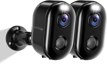 Armorcope Security Cameras Wireless Outdoor, Battery Powered 2k Color Night Vision, AI Motion Detection,IP66 Weatherproof, 2-Way Talk, SD/Cloud Storage,Cameras for Home Security-2 Pack