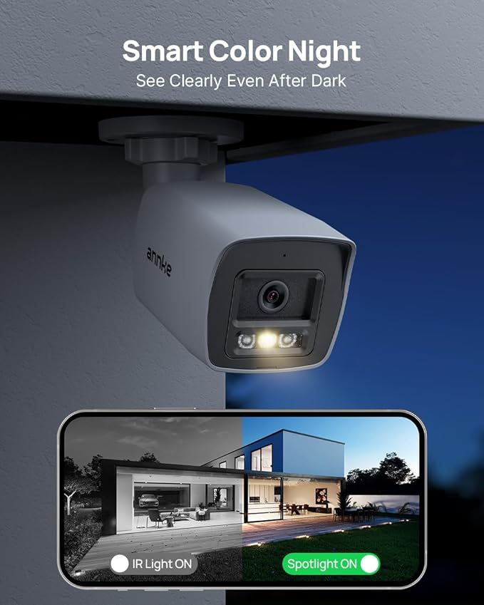 ANNKE 4K PoE Security Camera System, 8CH H.265+ NVR with AI Human/Vehicle Detection, 4X 8MP Outdoor Bullet IP Cams, Smart Color Night Vision, IP67, Built-in Mic, 2TB HDD for 7/24 Home Surveillance