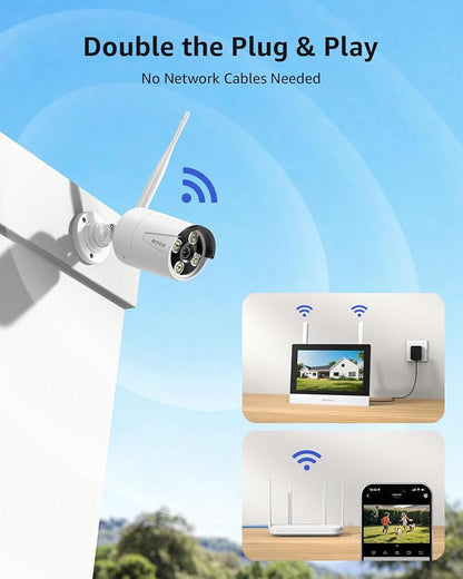 ANNKE Wireless Security Camera System, 7'' Touch Screen Monitor, 64GB SD | 2K HD 4CH WiFi NVR, 2 Wireless Outdoor Cameras, Plug & Play, Human Detection, Two-Way Audio, 100 ft Night Vision, IP66