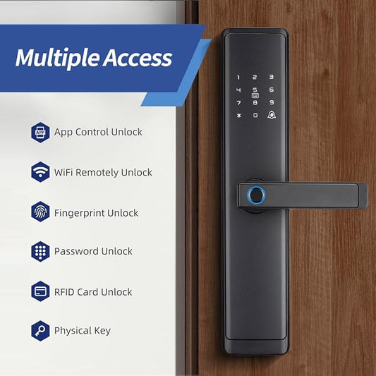 Sophies Keyless Entry Smart Lock with Handle, WiFi Door Lock, Tuya APP Control - Front Door Lock with Keypad and Anti-Peeping Password Grey