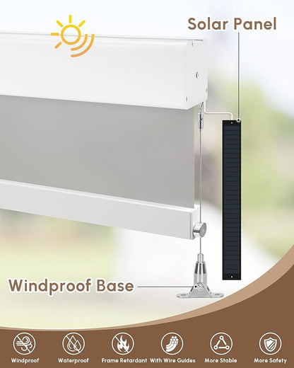 Kincmo Motorized Outdoor Shades for Patio Porch, Custom Outdoor Motorized Blinds with Remote, Waterproof & Windproof Patio Shades Work with Apple Homekit,Alexa,Google (3% Openness White Grey)
