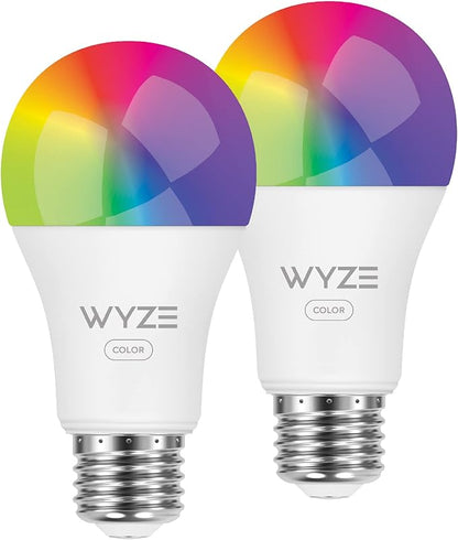 Wyze Plug, 2.4GHz WiFi Smart Plug, Compatible with Alexa, Google Assistant, IFTTT, No Hub Required, Two-Pack, White & Bulb Color, 1100 Lumen WiFi RGB and Tunable White A19 Smart Bulb, Two-Pack