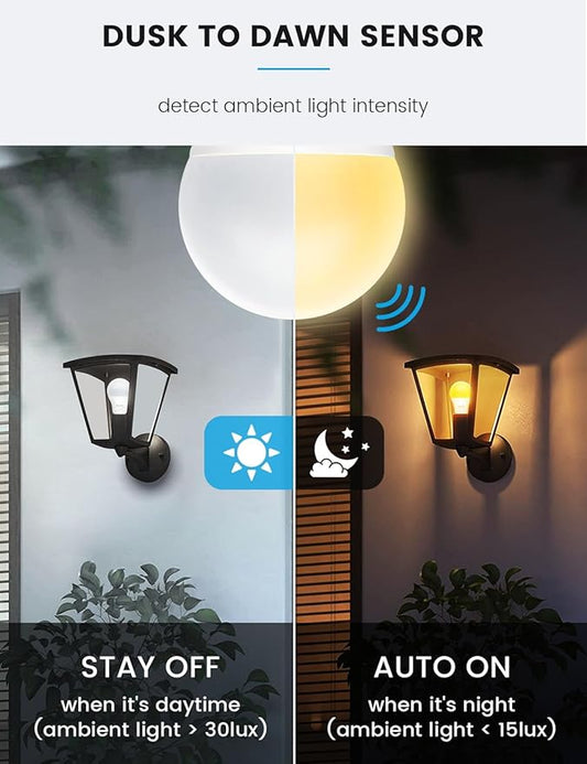 Torkase Outdoor Dusk to Dawn Light Bulbs, No Timer Required, 13W(100W Equivalent), 3000K Warm White, E26 A19 Automatic Sensor LED Bulb, Built-in Photocell Detector for Boundary Garage Patio, 3 Pack