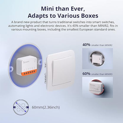 SONOFF MINIR4 10A Smart WiFi Extreme Wireless Light Switch,Universal DIY Module for Smart Home Automation Solution, Compatible with Alexa & Google Home