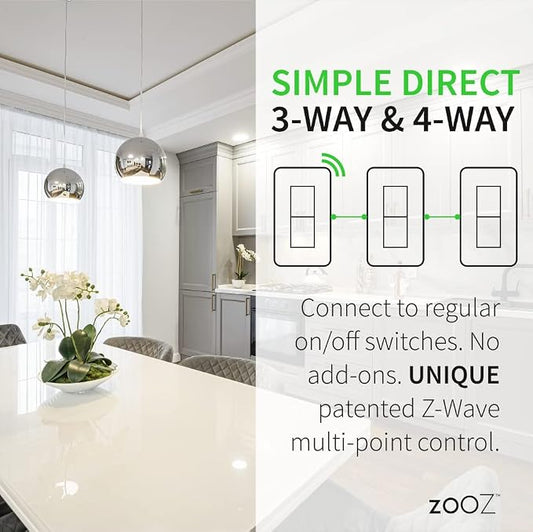 Zooz 700 Series Z-Wave Plus On/Off Toggle Switch ZEN73, White | Direct 3-Way (No Add-On Switch Needed) | Z-Wave Hub Required
