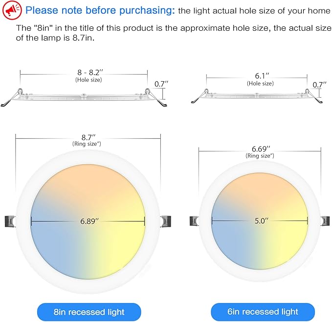 2 Pack 8 Inch LED Recessed Light- Ultra-Thin Recessed Ceiling Lighting with Junction Box, 3000K/4500K/6000K Selectable, 1800LM High Brightness, Dimmable Canless Downlight Fixtures