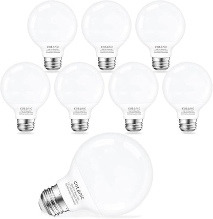 Cotanic Bathroom Round Light Bulb, E26 Standard Base, 5W, 60 Watt Equivalent Incandescent Replacement, 500LM, Non-Dimmable, 8 Pack G25 LED Vanity Light Bulb 3000K Soft White