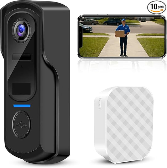 Doorbell Camera Wireless with Chime,no Subscription,Two-Way Talk, HD Smart Home Video Doorbell,Battery Powered,Night Vision, Motion Detection & Alerts,Compatible with Alexa & Google,2.4G WiFi Only