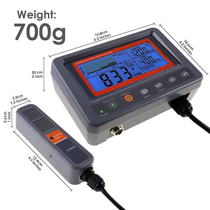 CO2 Controller Carbon Dioxide Controller CO2 Meter Monitor with Relay Function 4.5m Cable NDIR Carbon Dioxide Sensor Probe for Grow Room, Plant, Grow Tent, Greenhouse, Garden, Indoor