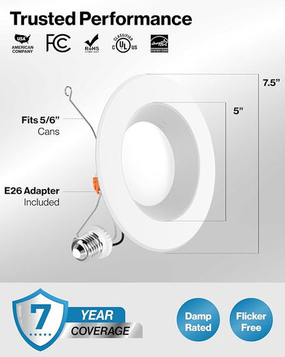 Sunco 12 Pack Retrofit LED Recessed Lighting 6 Inch, Downlight Can Lights for Ceiling, Baffle Trim, 965 LM, 13W (120W Equivalent), 5000K Daylight, Dimmable, Damp Rated UL