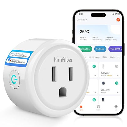 KimFilter WiFi Smart Plug, Wireless Plugs Outlet Compatible with Alexa & Google Voice Assistant, App Controlled Outlet with Timer Function, 2.4GHz Only Wi-Fi Smart Socket, Smart Plug Timer for Home
