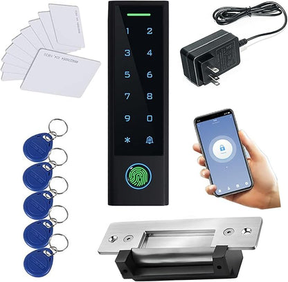 WiFi Remote Add Delete User Biometric Fingerprint RFID Password Access Controller +North American Heavy Duty Strike Lock+Cards and Key Fobs +110V-240V Power Adapter