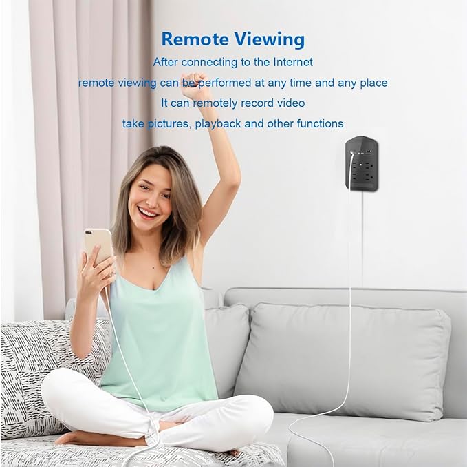 2026 Upgraded 4K WiFi Nanny Cam Hidden Camera with Night Vision,Wireless Outlet Charger Spy Camera,Motion Detection|SD Storage Indoor Camera for Pet|Home|Office-Gray