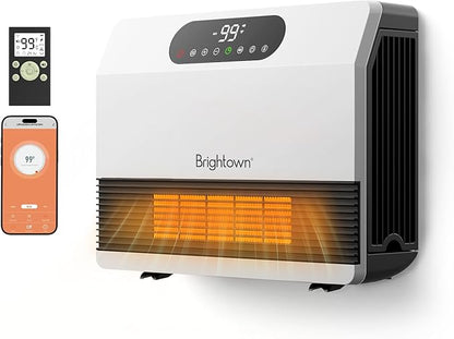 Brightown Wall Heater, Heater for Indoor Use 1500W, 5 Optional Modes, Adjustable Thermostat, Easy Mount Home Space Heater for Bedroom Bathroom with Remote Control, 12H Timer, Works with Alexa, White
