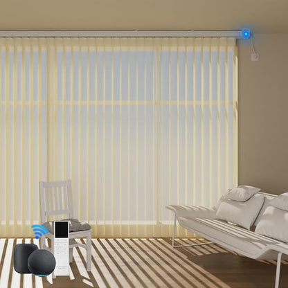 Motorized Sheer Vertical Blinds Work with Alex Google Home, Light Filtering Smart Vertical Blind Sliding Door Blinds Remote Control for Sliding Glass Door Customize (Beige)