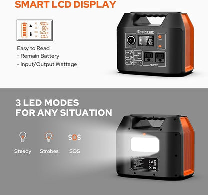 EnginStar Portable Power Station 300W 296Wh Battery Bank with 110V Pure Sine Wave AC Outlet for Outdoors Camping Hunting and Emergency, 80000mAh Backup Battery Power Supply for CPAP