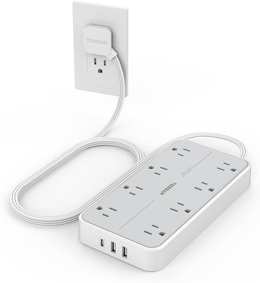 TESSAN Power Strip Surge Protector, 6FT Flat Plug Extension Cord