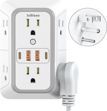 JcBlaon Outlet Extender Surge Protecto, 6 Outlet Extender with 4 USB Ports, 3 Sided 1050J Power Strip, Multiple Plug Expander Wall Charger for Home Office Travel-ETL