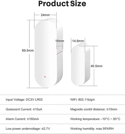 4 Pack WiFi Door Sensor: Smart Window Contact Sensor, App Alerts, Programmable with Tuya/Smart Life Devices for Home Security & Smart Home Automation, Compatible with Alexa Google Assistant