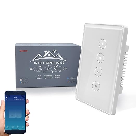 Smart Light Touch Wall Switches for Brilliant Glass 2.4GHz Zigbee 4 Gang White Tuya Easy to Install Must Connection Tuya Gateway（Hub） Realize Whole-House Intelligence (White 4 Gang)