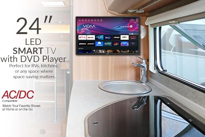 Supersonic SC-2426SDVD 24-inch LED Smart HDTV w/DVD Player, ATSC & NTSC System, 3X HDMI, 1080p, WiFi, USB, Multi Language OSD, AC/DC Compatible for Home, Kitchen, or RV Camper, DC Car Cord Included
