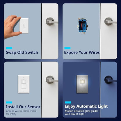 LIDER PIR Vacancy Motion Sensor Switch, LED, UL Listed, Matte White, 2-Pack | 1200 Sq. Ft. Coverage, No Neutral Required, No Ground Required, Adjustable Time Delay, Wall Plate Included, Guide Light