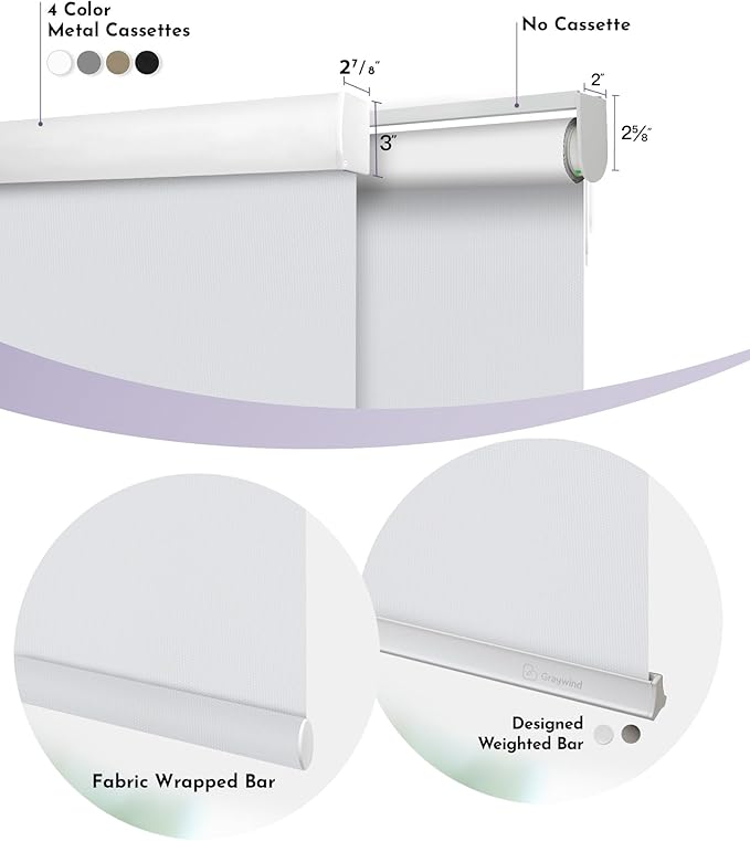 Graywind Motorized Roller Shade 100% Blackout Work with Alexa Google Waterproof Vinyl Fabric Remote Control Hardwired Window Shades Window Blinds, Customized Size (White)