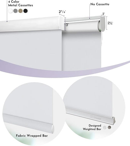 Graywind Motorized Roller Shade 100% Blackout Work with Alexa Google Waterproof Vinyl Fabric Remote Control Hardwired Window Shades Window Blinds, Customized Size (White)
