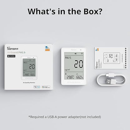 SONOFF SAWF-07P Smart Indoor Air Quality Monitor with PM2.5, PM10, Temperature & Humidity Sensor, Real-Time Display, Notification, Matter-Compatible, 2.4GHz WiFi, 3.73-inch Screen, for Bedroom, Nusery