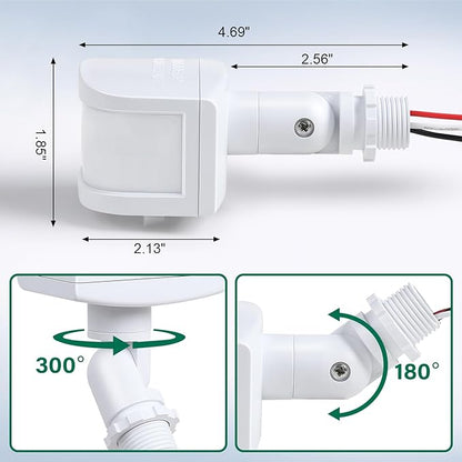 2 Pack 240-Degree Replacement Motion Sensor, Adjustable LUX(5-300) & Time & Detection Sensitivity Up to 60 Feet Range, 3 Working Modes Outdoor Motion Detector for Security Floodlight, White