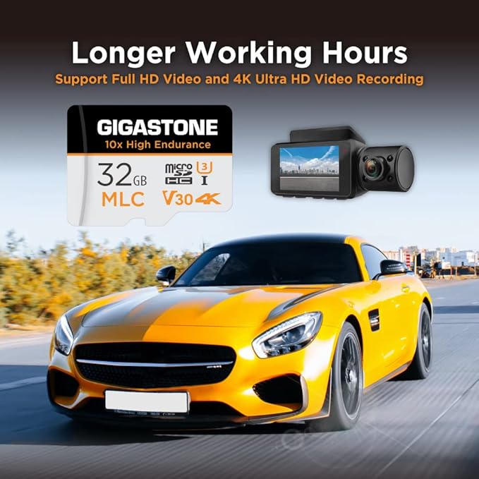 [10x High Endurance] GIGASTONE Industrial 32GB MLC Micro SD Card, 4K Video Recording, Security Cam, Dash Cam, Surveillance Compatible 95MB/s, U3 C10, with Adapter [5-Yrs Free Data Recovery]