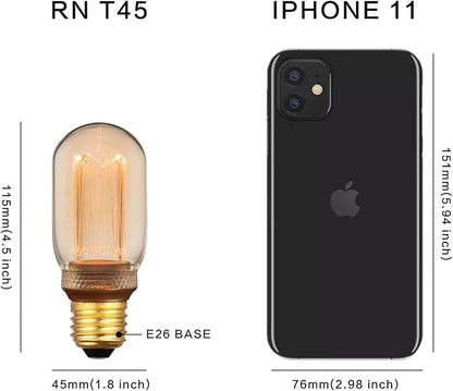 Decorative Light Bulb, Vintage Edison Small Bulb, Dimmable LED Short Tubular Bulb, 3.5W Low Lumen Eye-Caring Soft Dim Lighting for Mood(Not Daylight White), E26 Medium Base, Amber RN T45