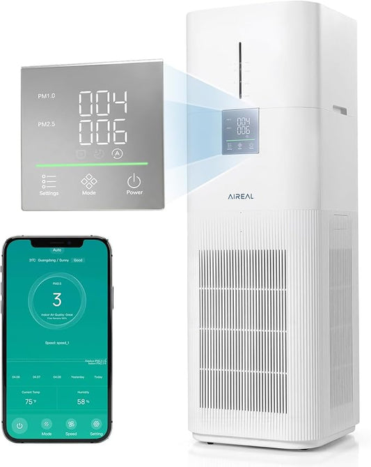 Aireal AEH800 Air Purifier and Humidifier Combo for Large Rooms, Smart WiFi & Voice Control, 7L Evaporative Humidifier, Advanced Air Quality Sensor, Quiet Sleep Mode, Auto Air Quality Monitor