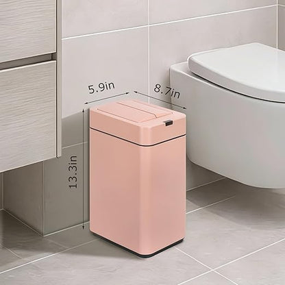 SYNCVIBE Sensor Trash Can with Butterfly Lid 2.6 Gallon Rectangular Automatic Garbage Can, Stainless Steel Trash Bin, Slim Waterproof Wastebaskets with Lid Soft Close for Under Counter, Pink