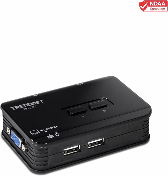 TRENDnet 2-Port USB KVM Switch, TK-207K | Control Two Computers with One Set of Console Controls,2048 x 1536 Resolution,60Hz Refresh Rate,All Required Cabling Included
