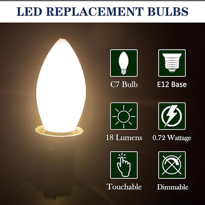 25 Pack C7 Warm White LED Replacement Bulbs – Dimmable White LED Lights Bulbs Decoration, 0.72W Indoor Outdoor Christmas Waterproof Bulbs, Warm Night Light, E12 Candelabra Base, IP:65