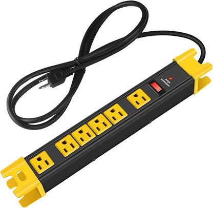 CCCEI Heavy Duty Power Strip Surge Protector - 6 Outlet Industrial Strip with 15A, 1200 Joules - ETL Listed Metal for Shop, Workshop, Garden (10FT, Black)